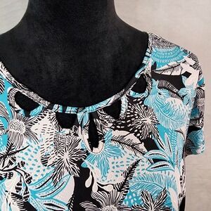 LINKS Size XL Abstract Tropical Peek A‎ Boo Keyhole Career Casual Stretch Blouse
